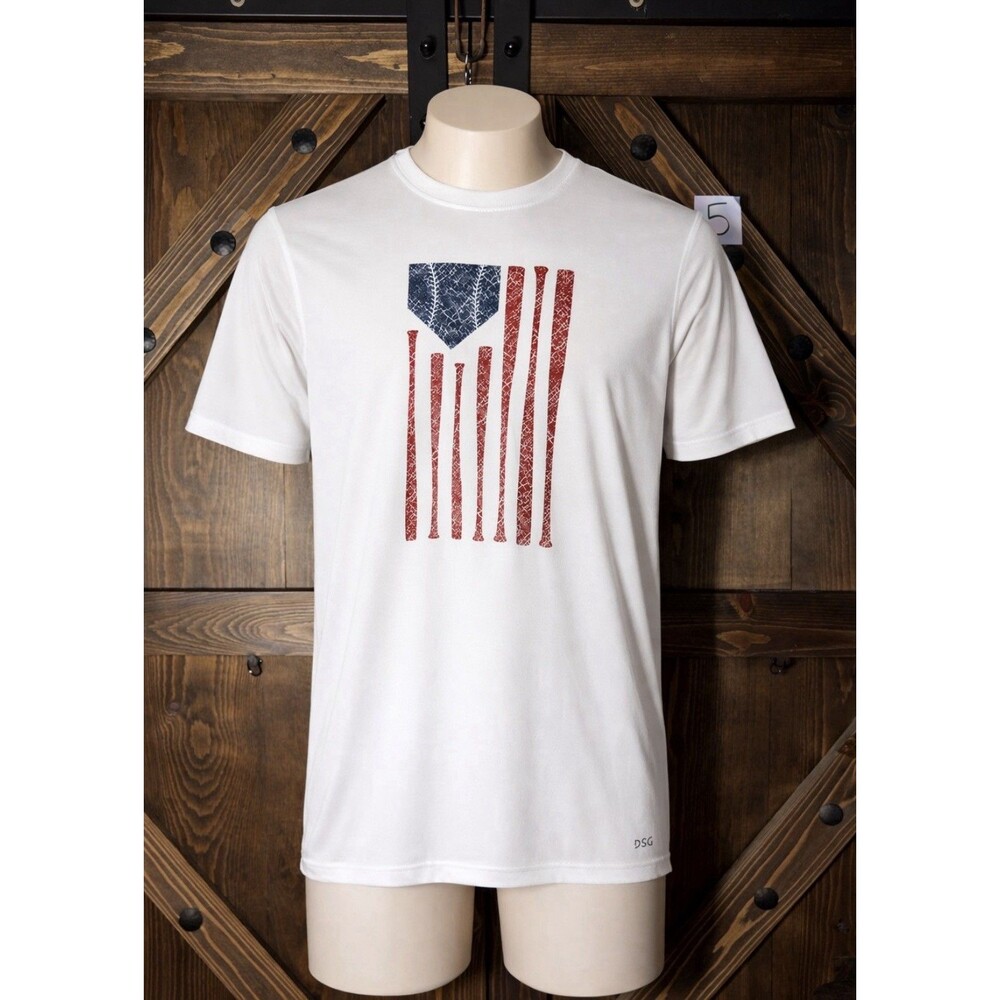 DSG White XL Men's Short Sleeve Patriotic Flag Baseball Graphic T-Shirt